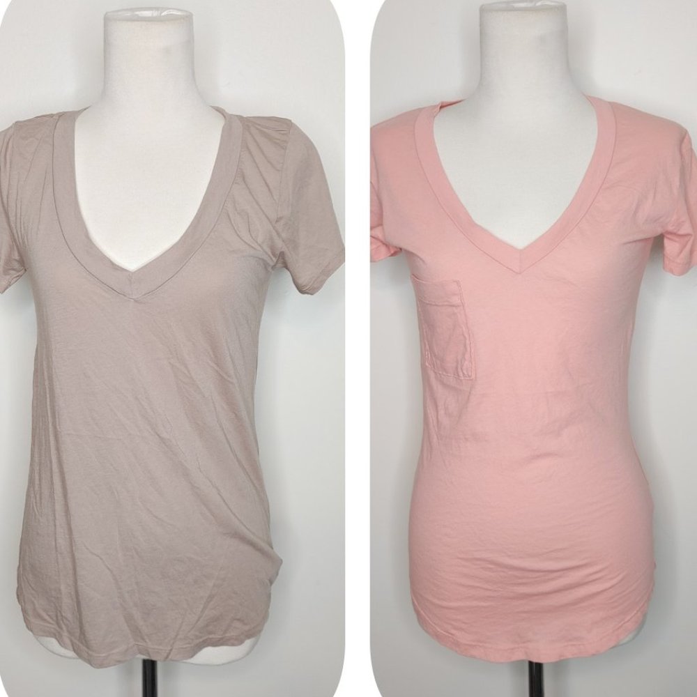 LA Made V-neck Short Sleeve Shirts Lot of 2 XS